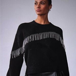 NY & Co Black Rhinestone Fringe Sweater